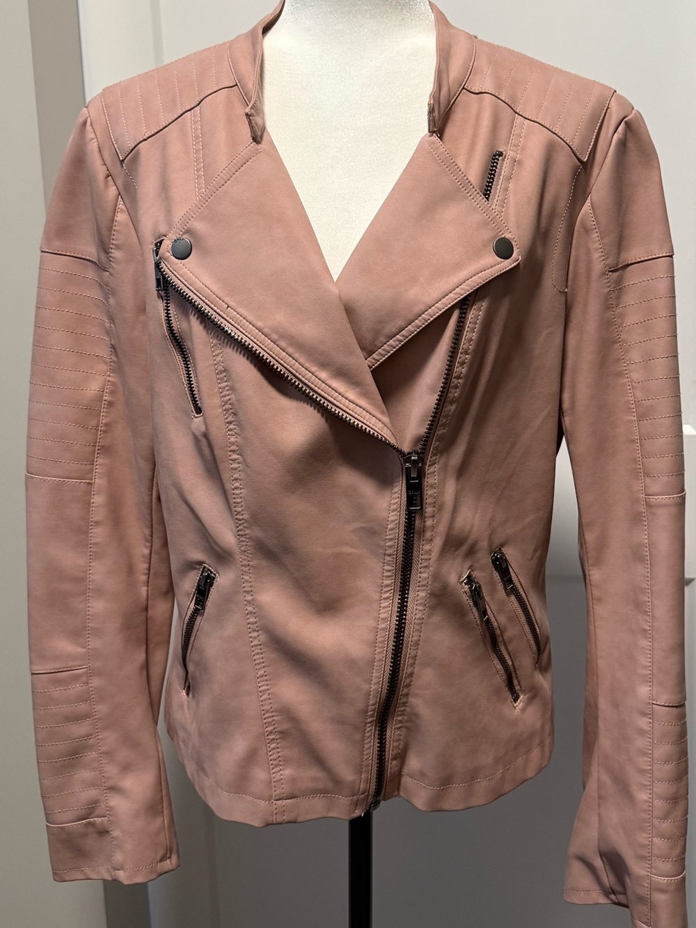 Only Faux Leather Moto Jacket - Blush Pink